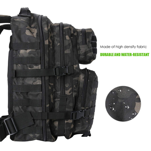ProCase 40L Military Tactical Backpack, Large Capacity 3-Day Army Assault Pack Bag Go Bag Backpack for Hiking, Hunting, Trekking, Camping, and other Outdoor Activities - Camo Black