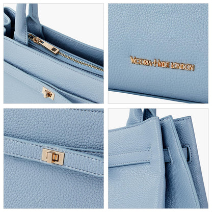 VICTORIA HYDE Women's Handbags Large PU Leather Shopper Ladies Handbag Black Elegant Shoulder Bag Women's Tote Bag for Office Work School (Blue)