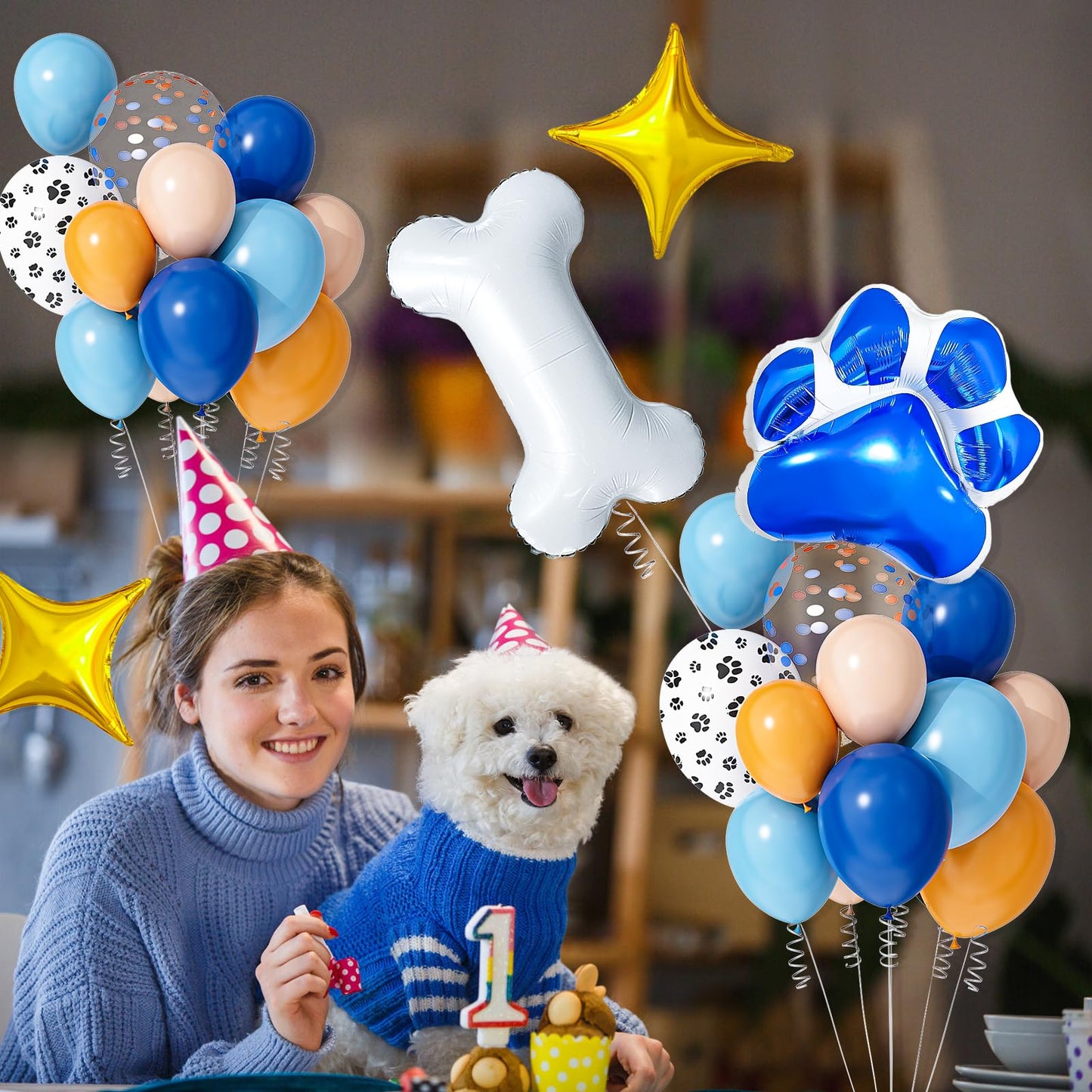 124 Piece Dog Paw Balloon Garland Blue Balloons Dog Foil Balloon Printed Boy Girl Birthday Decor Blue Orange Balloons Dog Theme Kids Birthday Boy Girl Baby Showers