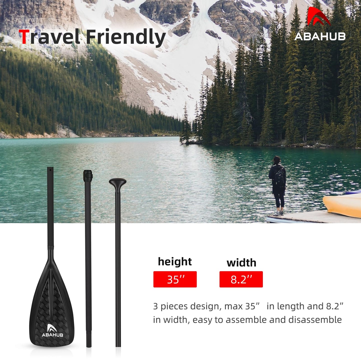 Abahub SUP Paddle 3-piece Stand Up Telescoping Paddle 173-213cm Aluminum with PU Coating for SUP Board Surfboard Boating Canoeing, Plastic-Nylon Blade 12k Carbon Pattern on the Blade