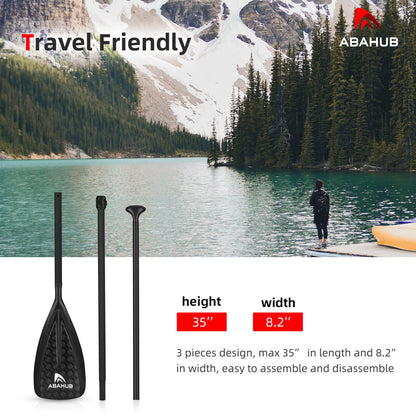 Abahub SUP Paddle 3-piece Stand Up Telescoping Paddle 173-213cm Aluminum with PU Coating for SUP Board Surfboard Boating Canoeing, Plastic-Nylon Blade 12k Carbon Pattern on the Blade