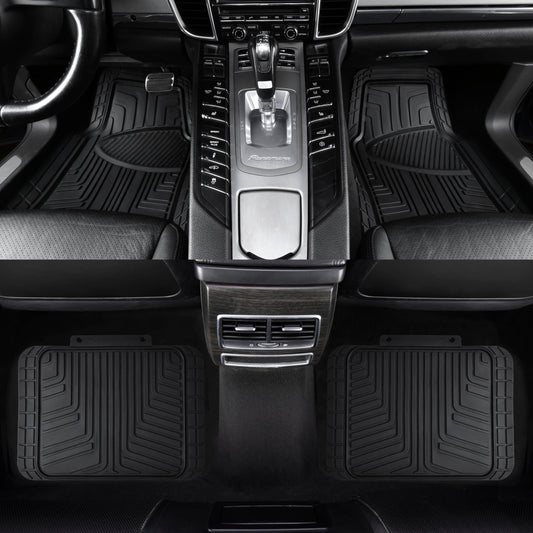 Amazon Basics 4-Piece All-Season Rubber Car Floor Mats for Cars, SUVs, and Trucks, Black