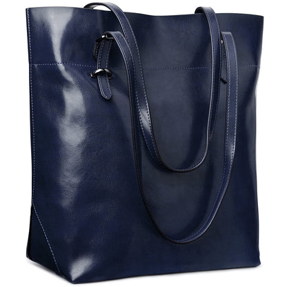 S-ZONE Women's Genuine Leather Bag Shopper Large Tote Handbag Top Handle Bag (D-Royal Blue)