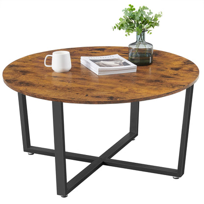 VASAGLE Round Coffee Table, Living Room Table, Industrial Style, Steel Frame, Easy Assembly, for Living Room, Bedroom, Rustic Brown and Black LCT88X
