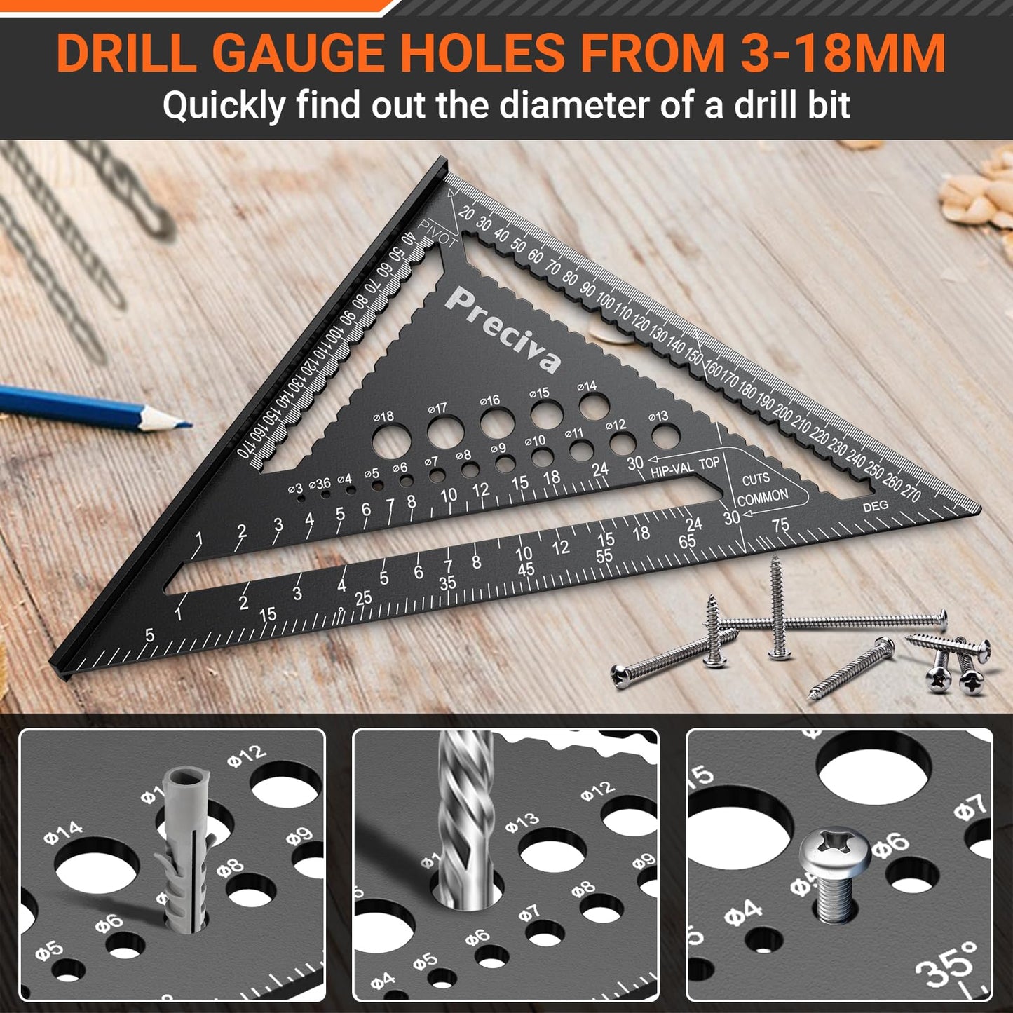 Bevel protractor, carpenter's square, multifunctional metal aluminum square ruler angle guide 30cm carpenter's square joiner's square 45 and 90 degree angles marking gauge.