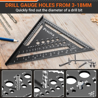 Bevel protractor, carpenter's square, multifunctional metal aluminum square ruler angle guide 30cm carpenter's square joiner's square 45 and 90 degree angles marking gauge.