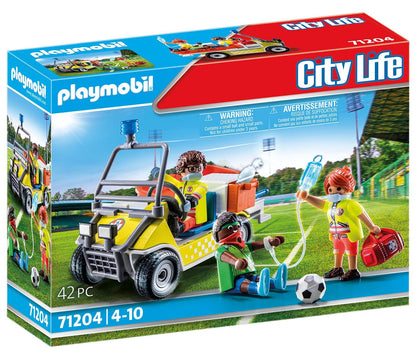 PLAYMOBIL City Life 71205 Paramedic Motorcycle with Light, Toy for Kids 4+ & City Life 71204 Rescue Cart, Toy for Kids 4+