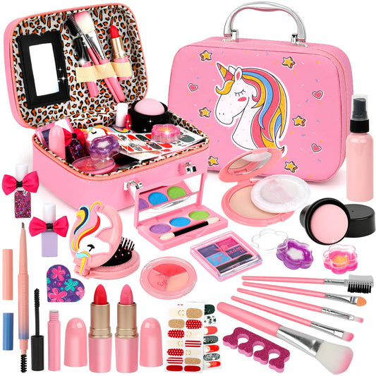 Flybay kids makeup set for girls, washable makeup for children, makeup case for girls, elementary school kids makeup kit, birthdays, Christmas gifts for kids 3, 4, 5, 6, 7, 8, 9, 10 years old.