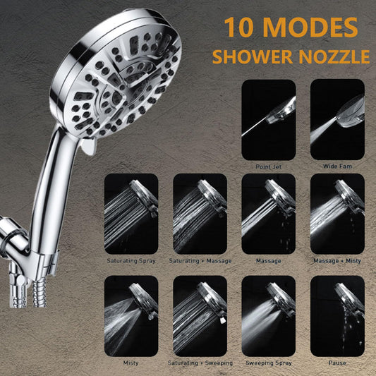 High pressure handheld shower heads with 10 functions, water-saving shower heads with anti-clogging nozzles, ideal for bathroom showers, perfect for washing tubs, tiles, walls, pets, and more.