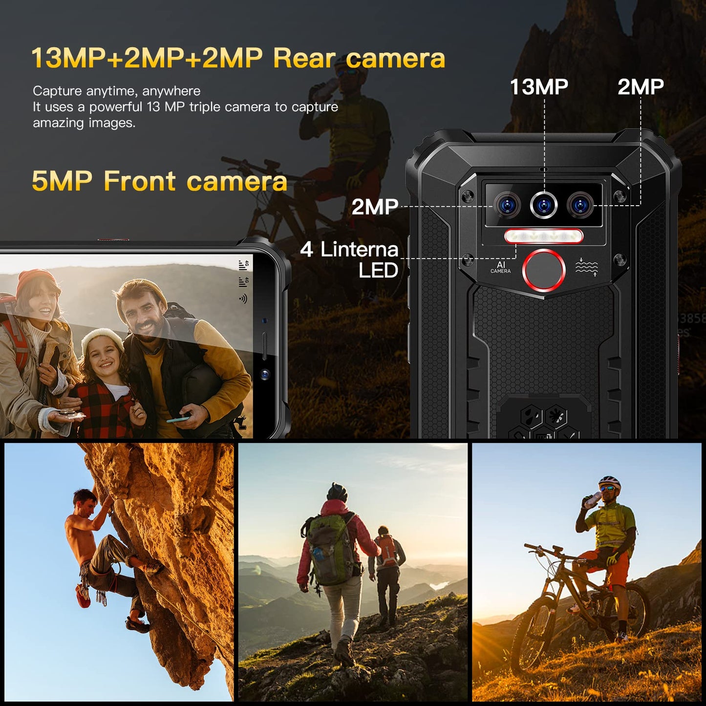 OUKITEL WP5 Outdoor Smartphone Unlocked, 8000mAh battery Outdoor Handy, 7GB 64GB, expandable to 1TB, Android 11, IP68 Waterproof, 4G Dual SIM, Global Version 5.5'' Triple Camera Face/Fingerprint ID