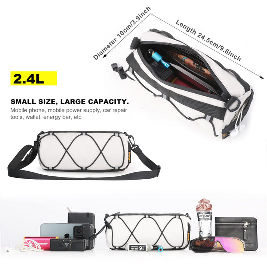 Rhinowalk bike handlebar bag front bag bicycle storage bag with shoulder strap for road bike mountain bike cycling travel (White)