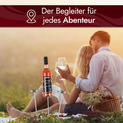 FROM STEINEICH® Original Wine Stand [Starter Set] Stainless Steel Bottle and Glass Holder | Wine enjoyment everywhere | The gadget for picnics at the beach, in the garden, and while camping (Starter Set)
