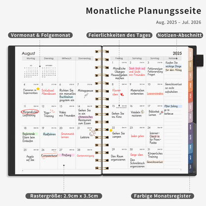 RETACY Calendar 2025 2026 - Weekly Planner Notebook A5, School Planner 25/26, Appointment Planner for School, August 2025-July 2026 planner, Study & Everyday Life (Black)