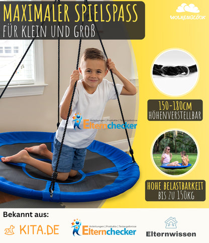 WOLKENGLÜCK® Nest Swing [Ø 110 cm] - Adjustable Height Swing for Outdoor & Indoor Use for Kids and Adults [up to 150 kg] - Includes Mounting Accessories - Kids Swing