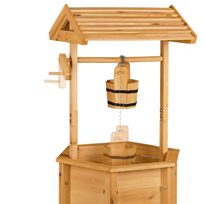 Relaxdays decorative fountain for garden made of wood, with rolling bucket design, dimensions HxWxD: 82 x 47 x 41 cm, ornamental fountain, garden decoration, wooden fountain, natural.