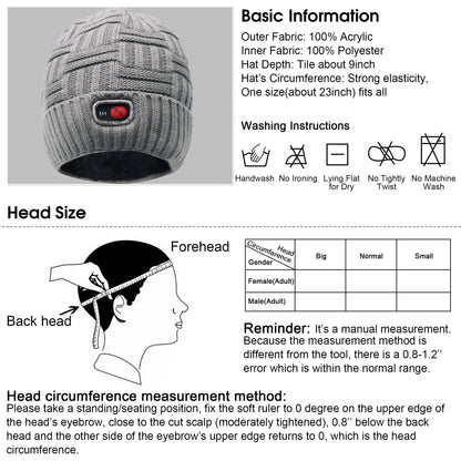 Svpro Heated Knit Hat, Rechargeable Heated Beanie Washable Electric Warm Winter Hat Men Women Thermal Thick Fleece Skull Cap for Skiing Cycling Hunting