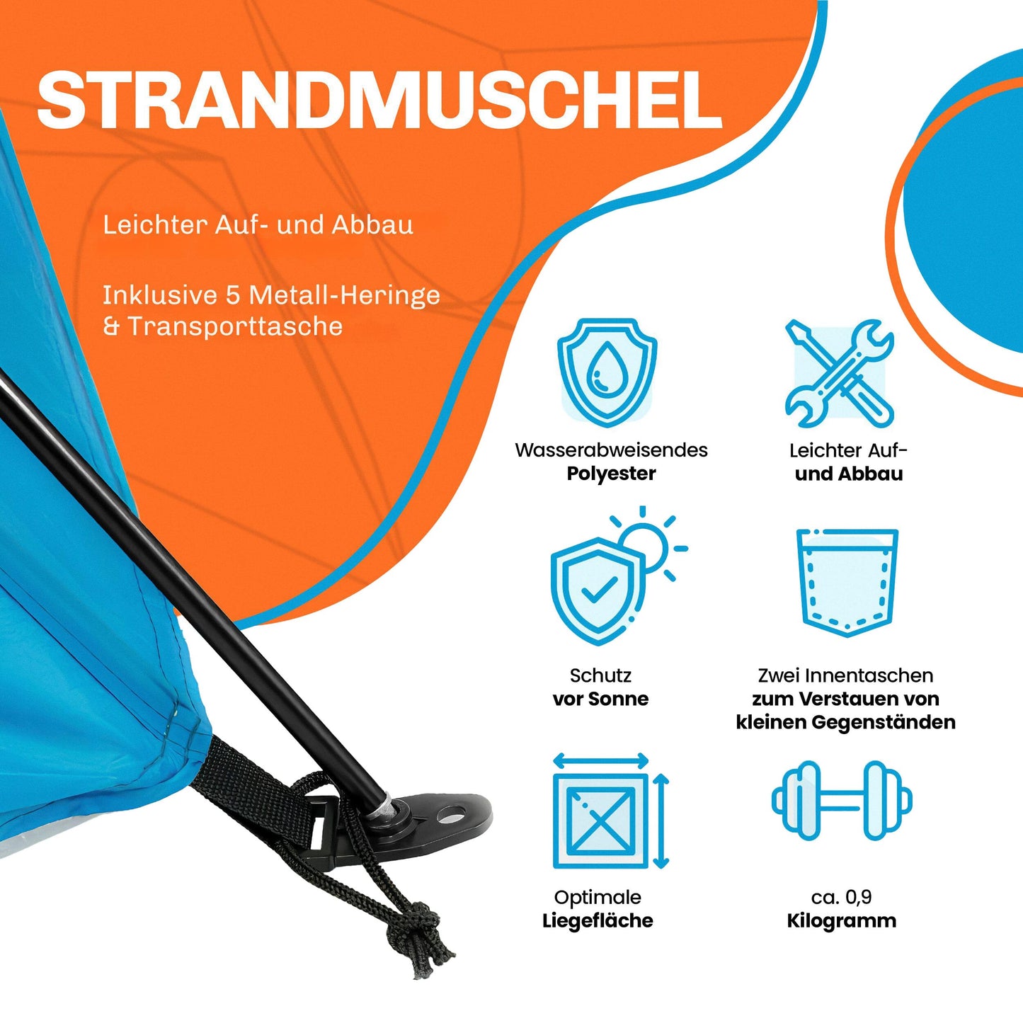 Blumixx pop-up beach tent for 2-3 people - wind protection & sun protection beach tent, compact foldable, lightweight travel beach tent, baby beach tent, UV protection, 220x120x120 cm, turquoise.