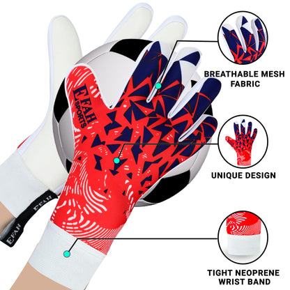 EFAH SPORTS goalkeeper gloves for kids and adults with padded palm, breathable and strong grip soccer gloves (Red, Size 5 suitable for 9 to 12 years old, Ambidextrous)