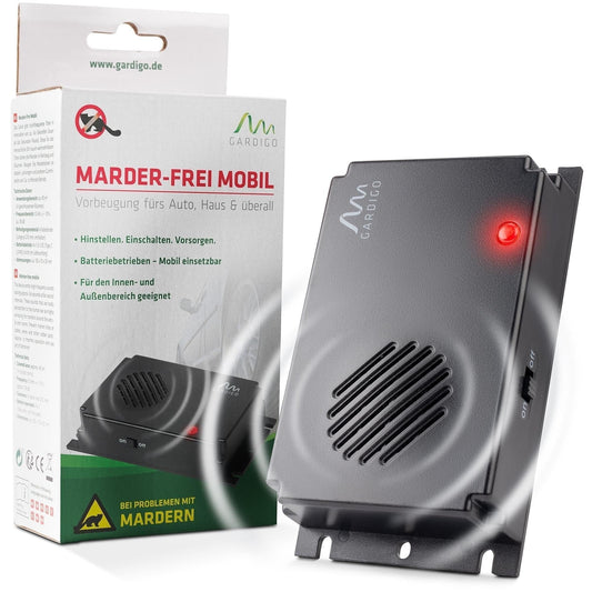 GARDIGO® Marten Repellent Mobile Marten-Free Ultrasound Marten Repellent Battery Operated Marten Protection for Vehicles, Engine Compartment, Attic, House, Garden Interval Switching