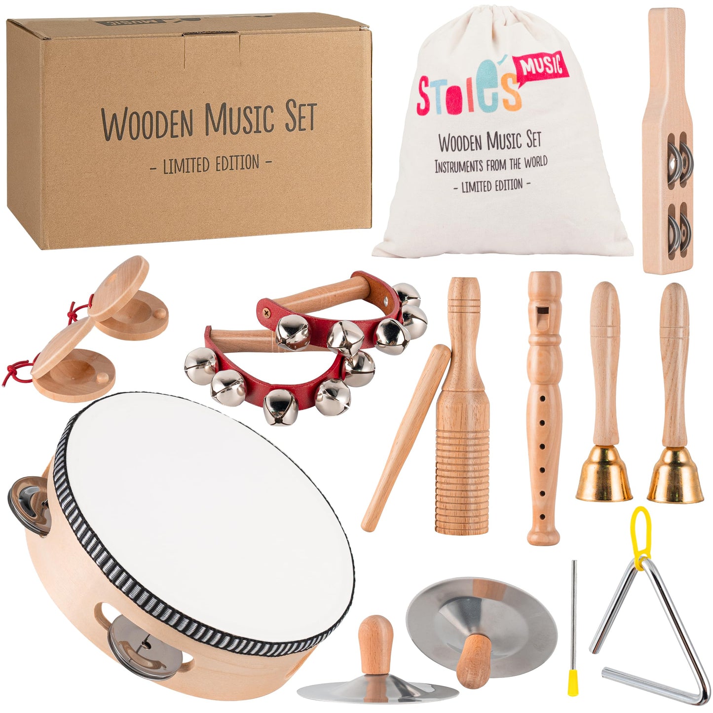 Stoie's musical instruments for children aged 3 and up - wooden Montessori instruments, baby claves, drum musical toys.