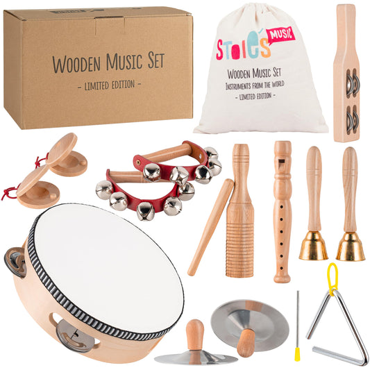 Stoie's musical instruments for children aged 3 and up - wooden Montessori instruments, baby claves, drum musical toys.