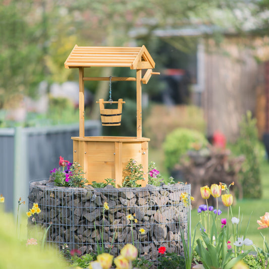 Relaxdays decorative fountain for garden made of wood, with rolling bucket design, dimensions HxWxD: 82 x 47 x 41 cm, ornamental fountain, garden decoration, wooden fountain, natural.