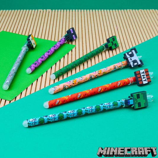 Minecraft Gel Pen Erasable 6-Pack, Erasable Gel Pen Set - Back to School Gifts for Boys.