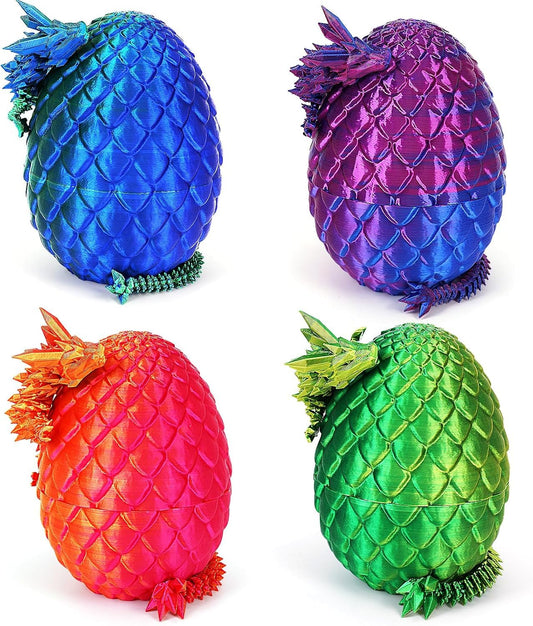 4-piece set of miniature 3D dragon eggs with dragons - 13 cm articulated dragon toys, dragon figures in dragon egg, crystal dragon toys - Suitable for boys aged 5/6/7/8/9 years and up