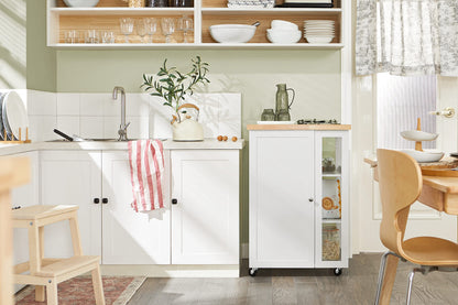 SoBuy rolling kitchen cart serving cart side table with 3 shelves kitchen cart for kitchen, living room, dining room white-natural BHT approx. 60x90x40cm FKW75-WN