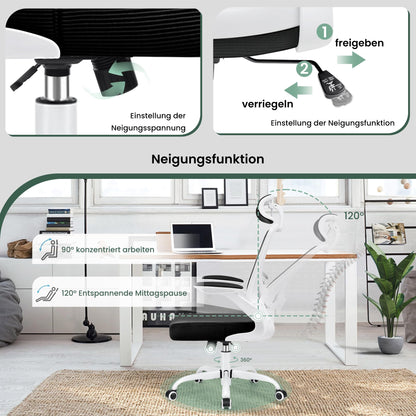 KERDOM Office Chair Desk Chair Ergonomic, Executive Chair with Adjustable Headrest, Armrests, Swivel Chair Tilt Function up to 135° Office Chair 150 kg White