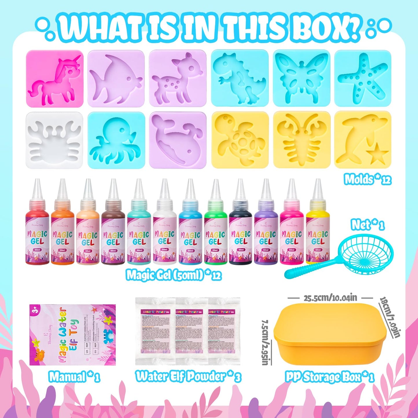 Eleanore's Diary Water Elf Kit, Magical Water Gel Toy, Creative magical elf water toy with 12 magic gel and 12 molds, Water painting sets for children 5 6 7 8 9 years old