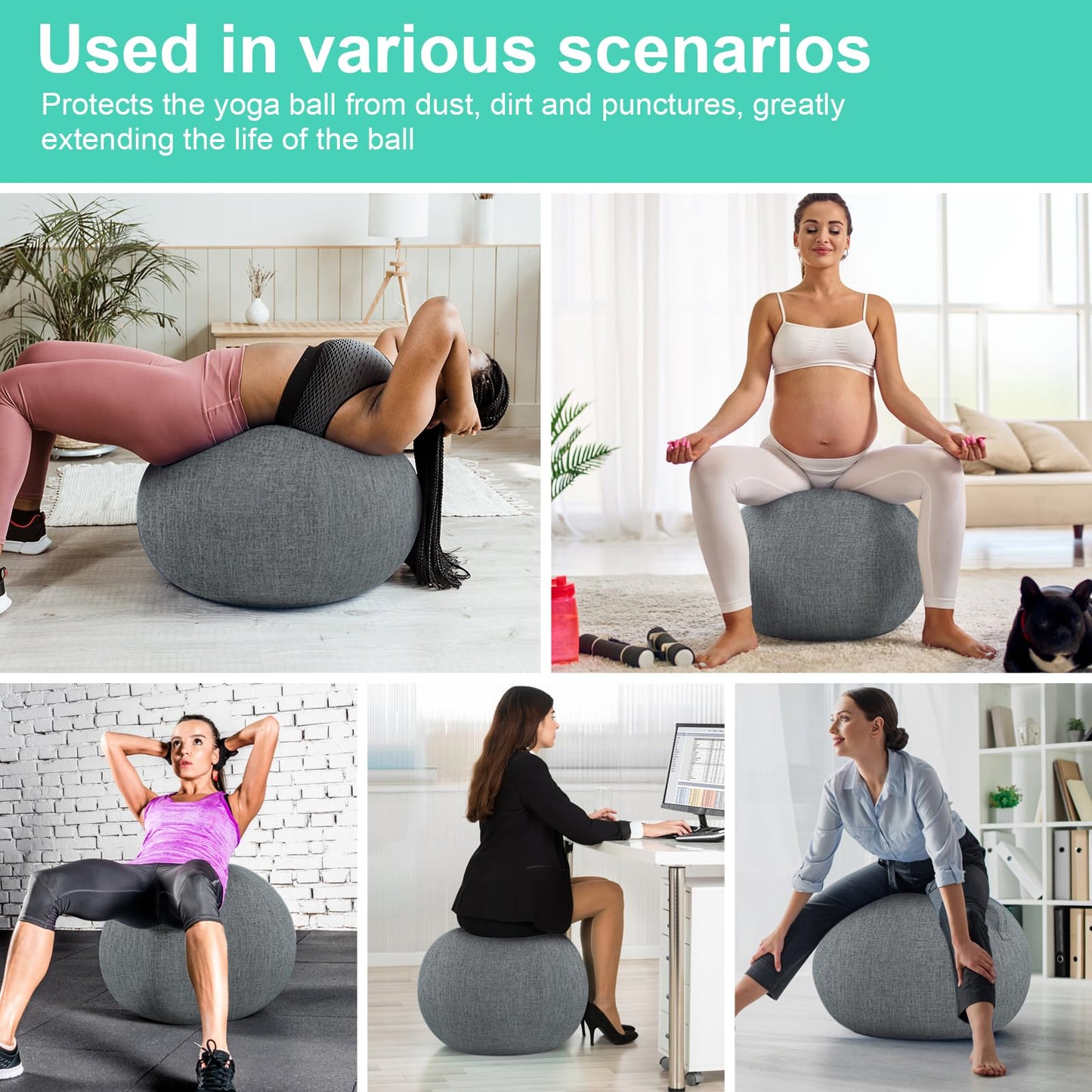 CISSIYOG Chair Covers for Exercise Ball 65cm Ø, Protective Cover for Yoga Ball, Balance Ball Cover, Anti-Scratch Foldable Fabric Cover for Exercise Balls (Exercise ball not included)