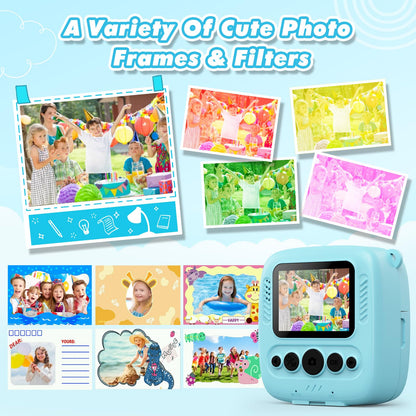 CalineGam Kids Camera Instant Camera, 48MP Instant Camera for Kids with 32GB card & printing paper, 1080P Digital Camera for Kids, Gifts for Boys and Girls 3-12 years old (Blue)
