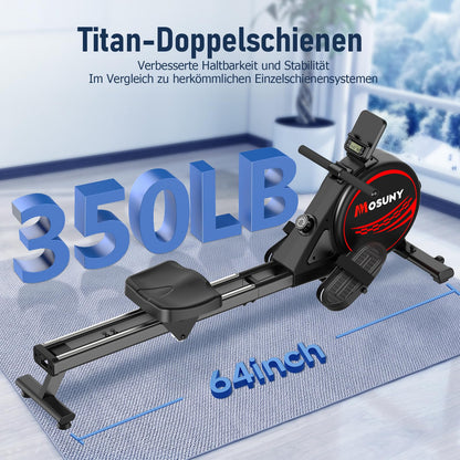 Home rowing machine, 16 levels of resistance, MOSUNY Quiet Magnetic Rowing Machine, Upgraded Dual Slide Rails, App-compatible LCD display, Supports up to 160kg.