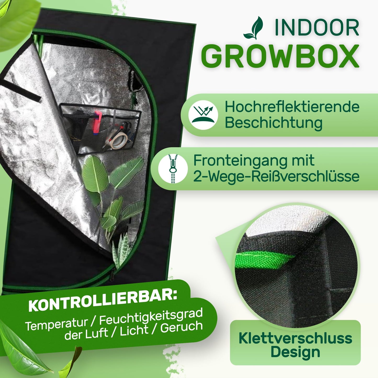 Melko - Growbox 60x60x120 cm set with 3-in-1 meter - Light & waterproof grow tent made of extra-strong fabric with reflective inner lining - Grow tent cultivation tent for hydroponics for plant cultivation