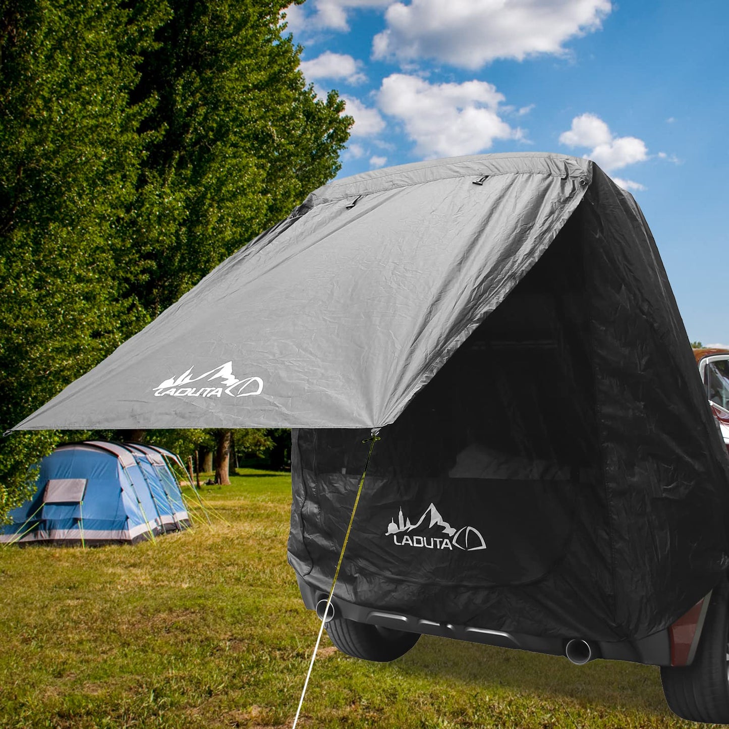GJCrafts tailgate tent for car, with mosquito net, windproof, sunshade, waterproof car camping tent/fishing tent for various SUV models outdoor camping, fishing, beach