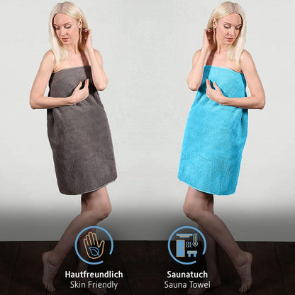 Comfortec 2-piece sauna towel set 70x200 cm made of 100% cotton, XXL sauna towels, soft, large, terry, quick-drying, anthracite gray/turquoise.