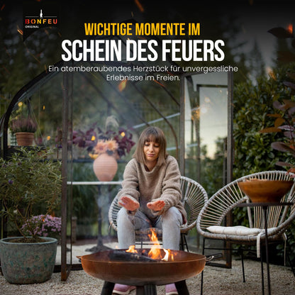 BonFeu BonBowl Plus fire bowl 80 cm - fire bowls for the garden - outdoor fire pit - fire bowl with optional grill grate made of high-quality Corten steel - fire basket for the garden - 80x80x23.5cm