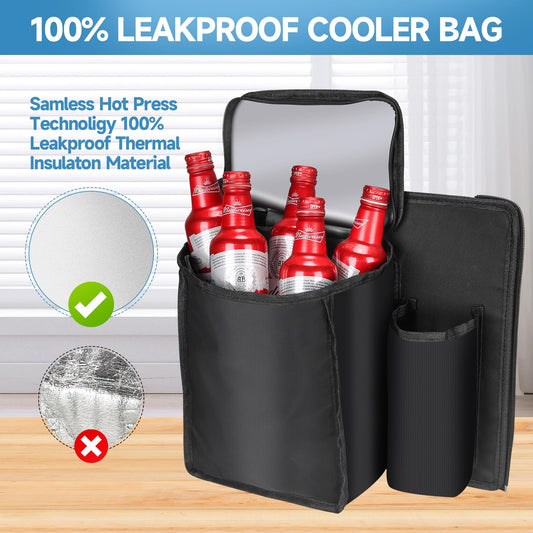One in-car trunk organizer, car storage bag with Velcro trunk pockets foldable, removable storage modules with built-in cooler (black)
