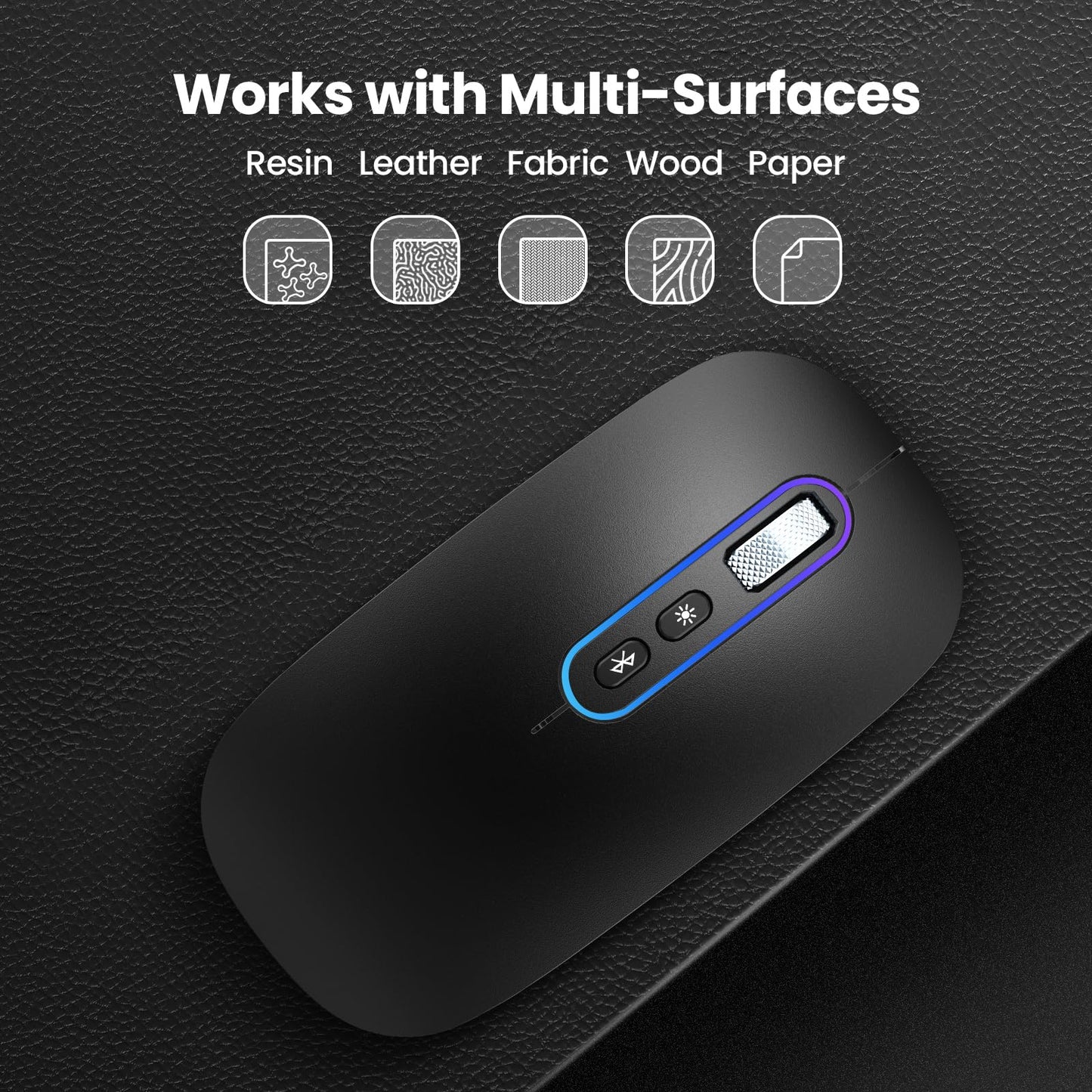 RaceGT Rechargeable Wireless Mouse Bluetooth 5.1 + USB 2.4GHz LED Mouse Wireless Ergonomic Quiet Click 3 Adjustable DPI Level with On/Off Switch, Portable Mouse for Laptop PC Notebook Computer