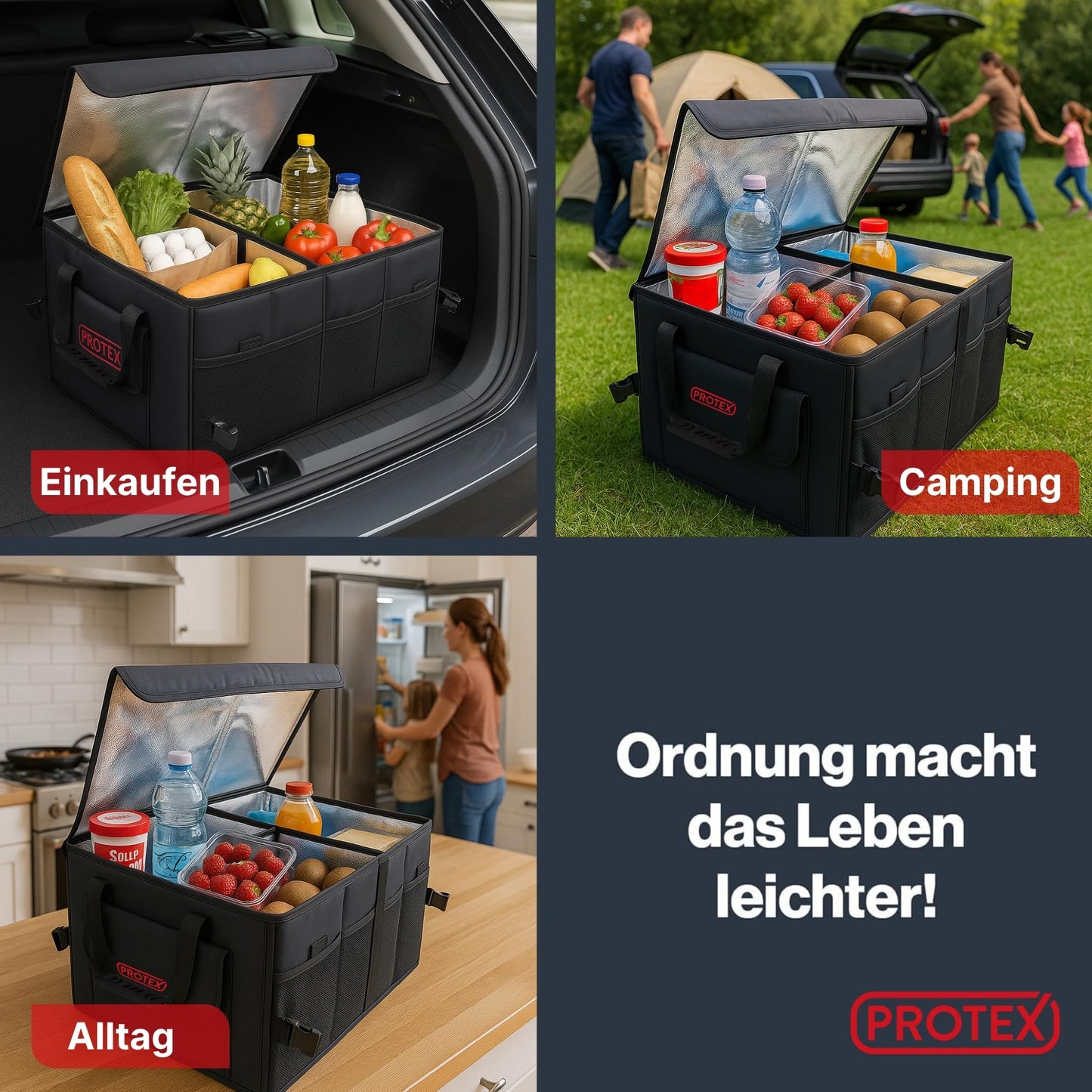 Trunk Organizer [Award winner 2025] by PROTEX® 70L Cooler Bag - Foldable trunk bag with lid - XXL trunk box with insulation for hot & cold - Practical & Waterproof (black)