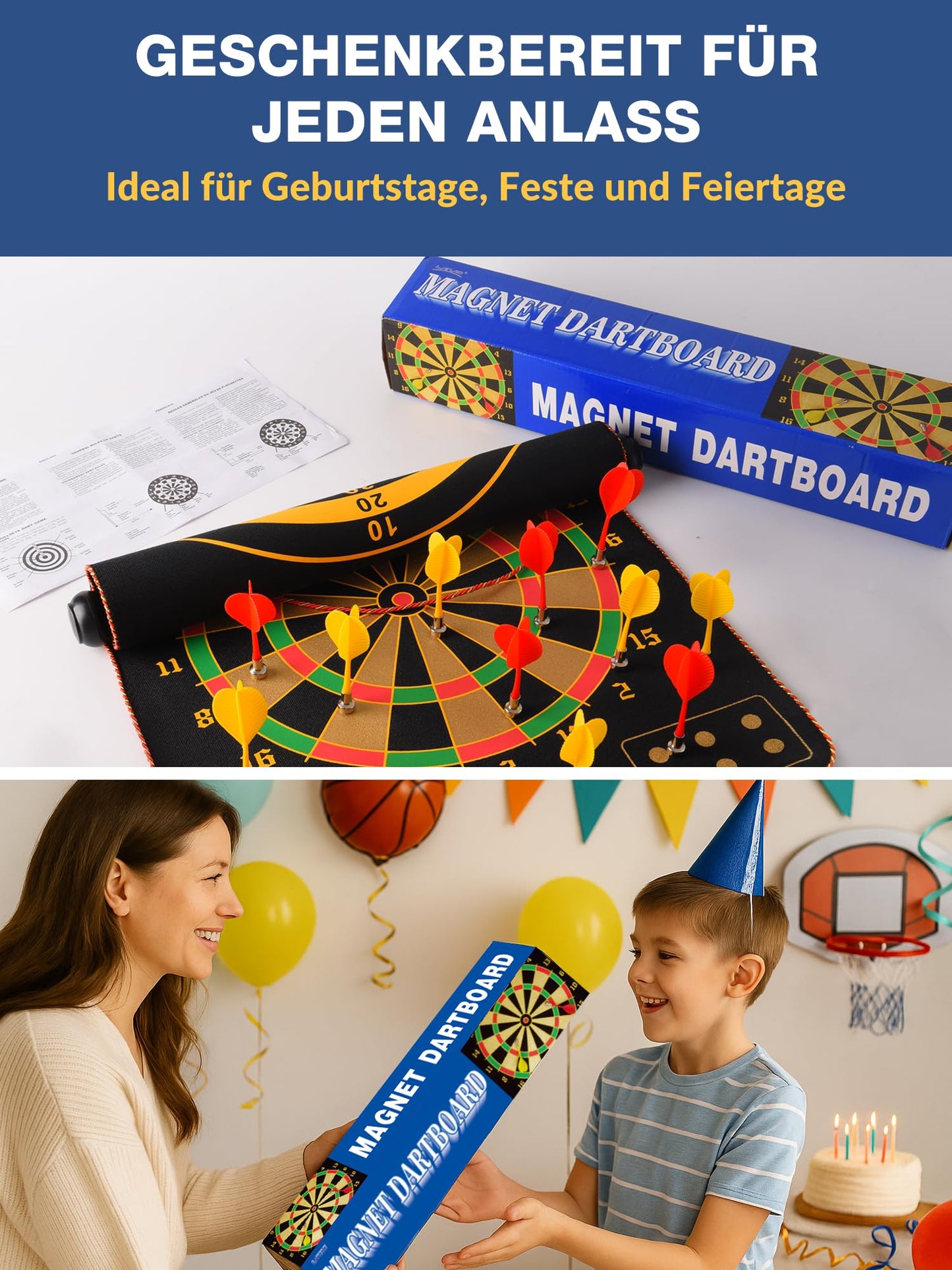 BATURU Magnetic Dart Board for Kids aged 4 and up, double-sided magnetic dartboard with 12 safe darts, gift for boys for birthday and Christmas, indoor and outdoor games.