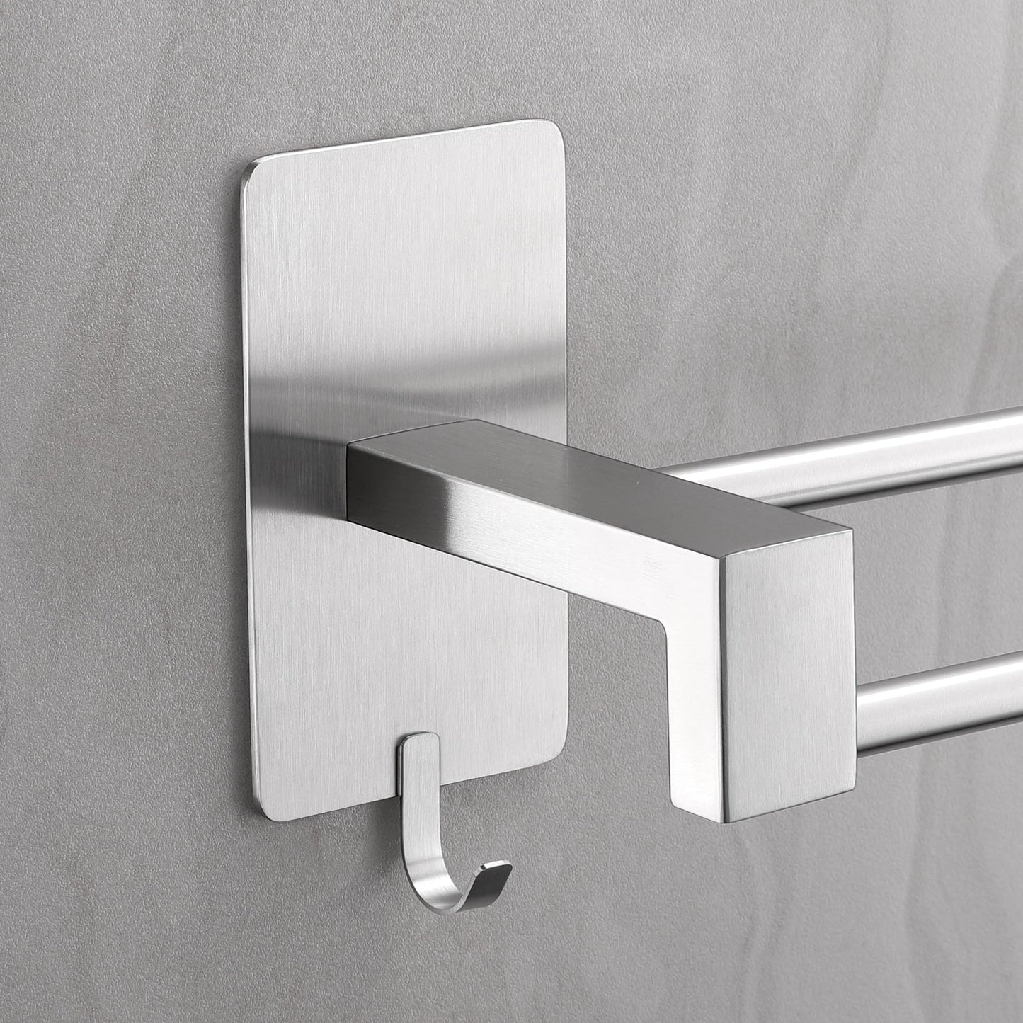 ALOCEO 44CM towel holder without drilling, made of SUS304 stainless steel. Double adhesive towel rack for bathroom, kitchen, shower wall. Silver color.