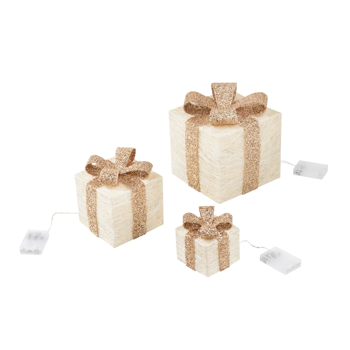 Bambelaa! Set of 3 LED Decorative Gift Light Boxes with Timer Christmas Decoration Christmas Lights Decor Christmas (Gold)