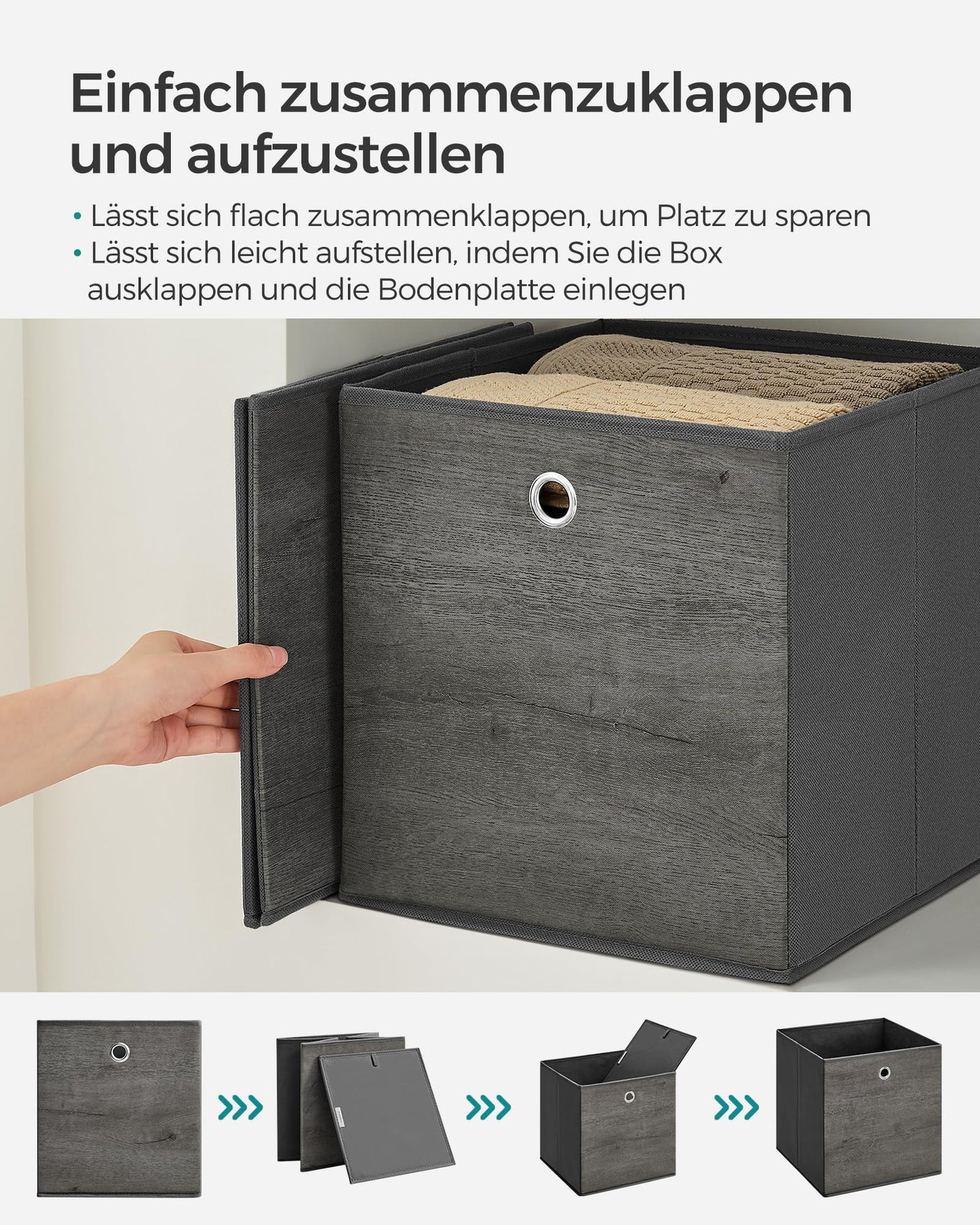 SONGMICS Storage Box, Set of 6, Organizing Boxes, Fabric, Foldable, 30 x 30 x 30 cm, Cloth Box, for Cube Shelf, Clothing Organizer, Mist Gray RFB102G01