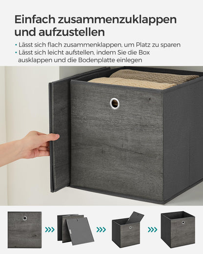 SONGMICS Storage Box, Set of 6, Organizing Boxes, Fabric, Foldable, 30 x 30 x 30 cm, Cloth Box, for Cube Shelf, Clothing Organizer, Mist Gray RFB102G01