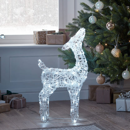 Lights4fun 120cm Swinsty LED Reindeer Family - Acrylic White Timer Christmas Figure Lighting Outdoor and Indoor - Deer Figure Christmas Decoration Outdoor
