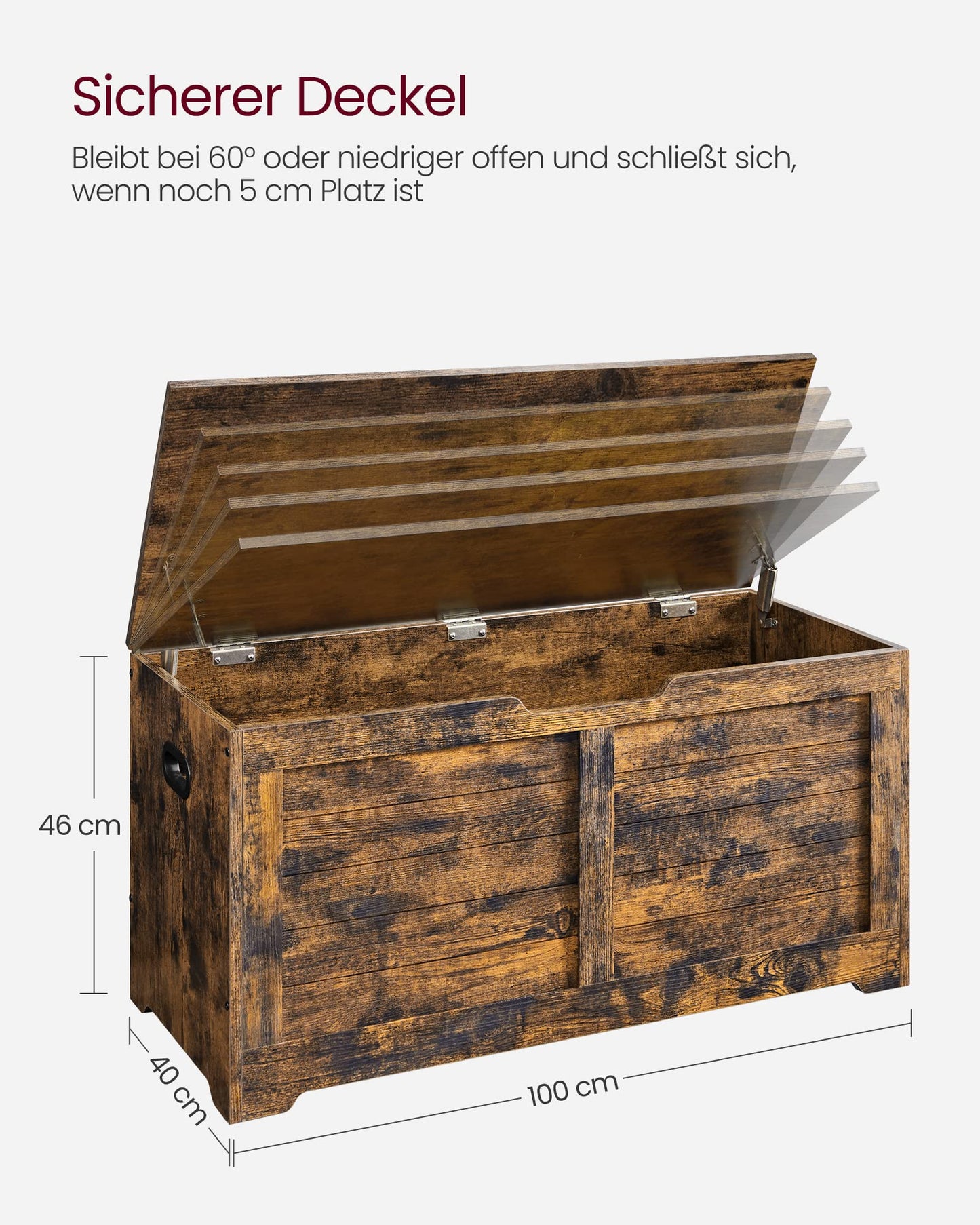VASAGLE Shoe Bench, Storage Bench with 2 safety hinges, Shoe Cabinet, Country Style, 40 x 100 x 46 cm, for Entryway, Bedroom, Living Room, Vintage Brown LSB061T01