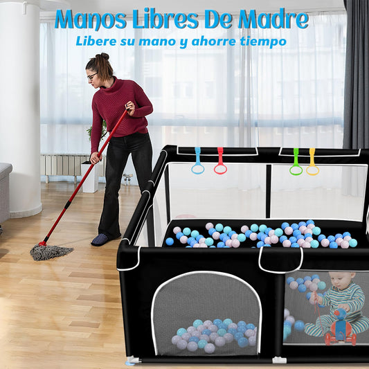 Wholede baby playpen, 150 x 180 x 66 cm, with breathable mesh fabric, includes 4 rings and 50 ocean balls.