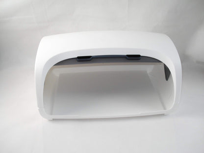Tupperware bread box, lunch box, rectangular, white, black, 39.8 x 27.5 x 19.6 cm, 19,237.2 cubic centimeters, bread, bread box, food storage container.